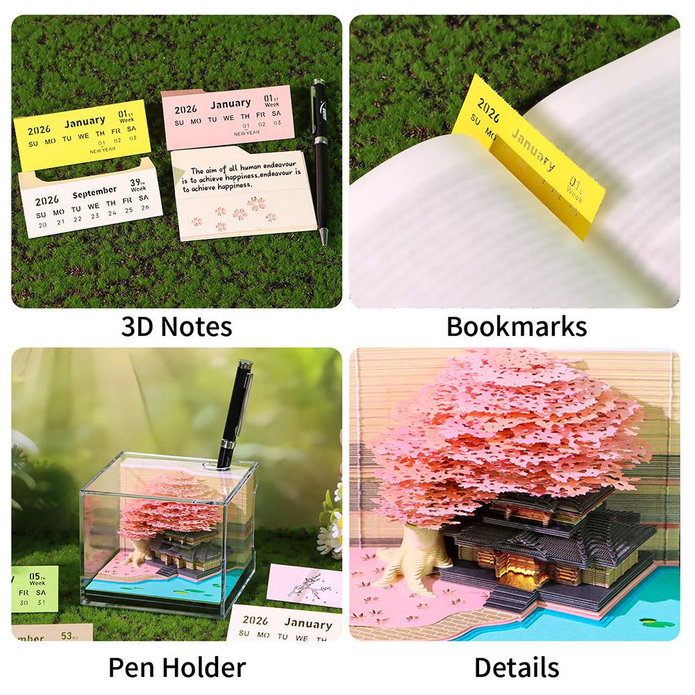 3D Paper Sculpture Weekly Calendar English Version With Lights Treehouse Notebook Desktop Decoration Tourist Commemorative Gift