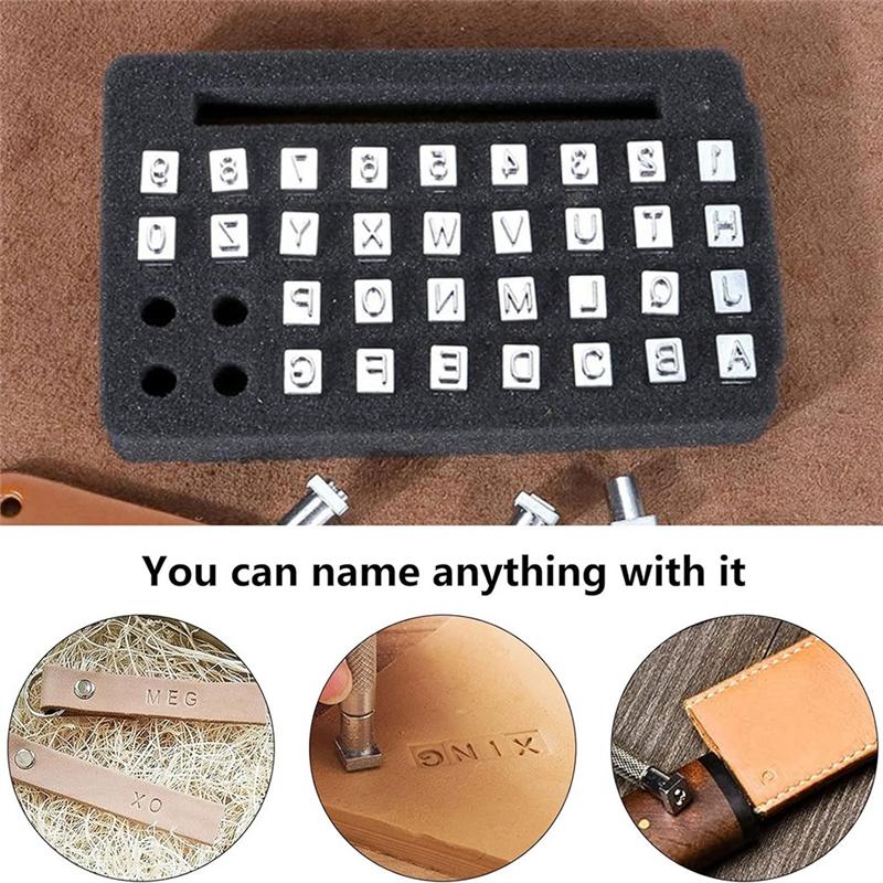 M-Modern-38 PCS Leather Stamping Tools, Alphabet Leather Stamping Kit With Rubber Hammer, For Leather Working(6Mm)