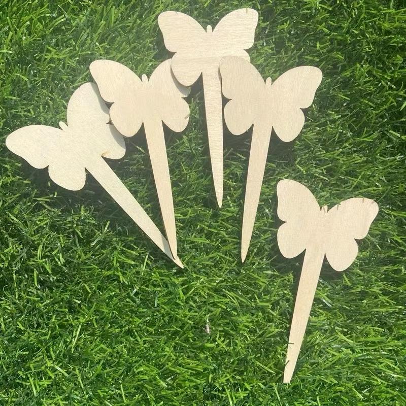 15/20pcs Wooden Garden Flower Butterfly Poplar Multi-signature Signage Wholesale Meat Label Micro-landscape Signage DIY Plug