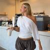 Summer Off Shoulder T-shirt Women Tops Slim Shrink Short Sleeve T-Shirts Sexy Party Y2k Shirts Tee Streetwear Solid Pullover Tops