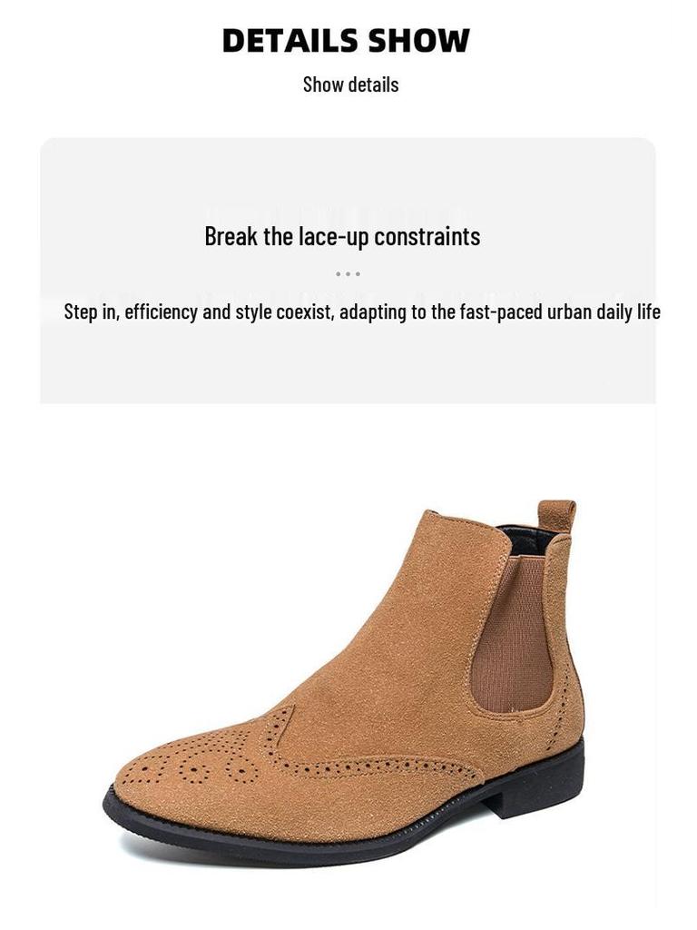 Autumn/Winter 2025 Men’s High-Top Frosted Leather Martin Chelsea Boots - Plus Size Available