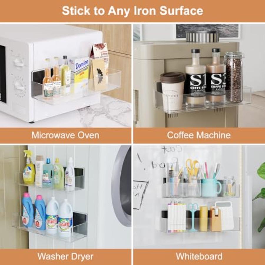 Magnetic Spice Rack for Refrigerator Kitchen Organizer and Storage Shelf Clear 4 Pack