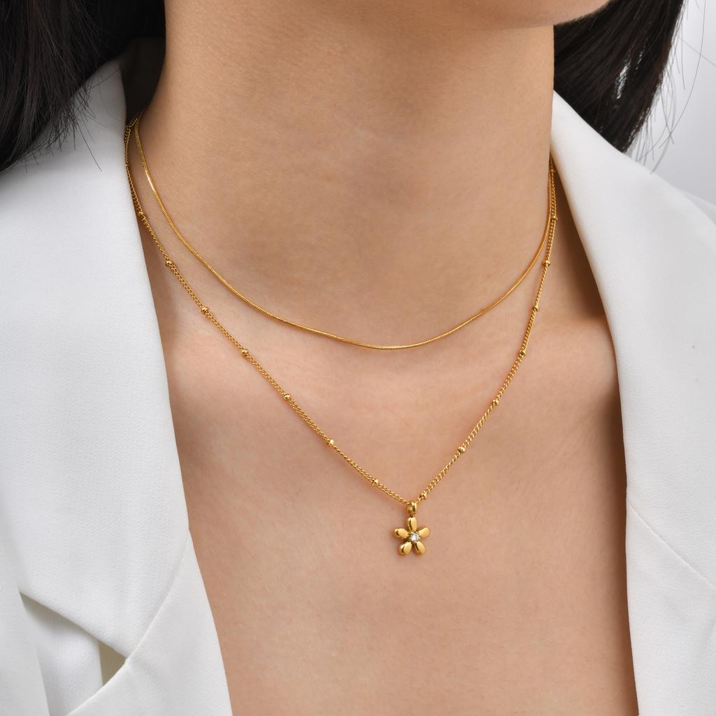 Wind Niche Premium Sense Collarbone Chain Gold, Stainless Steel Flower Stacked Wind Double Necklace Female Nc-1328