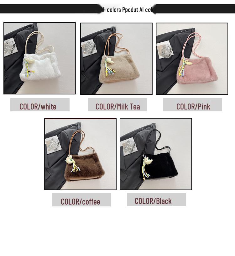 Bolsa Tote Transversal e de Ombro de Pelúcia Fofa Estilo Coreano