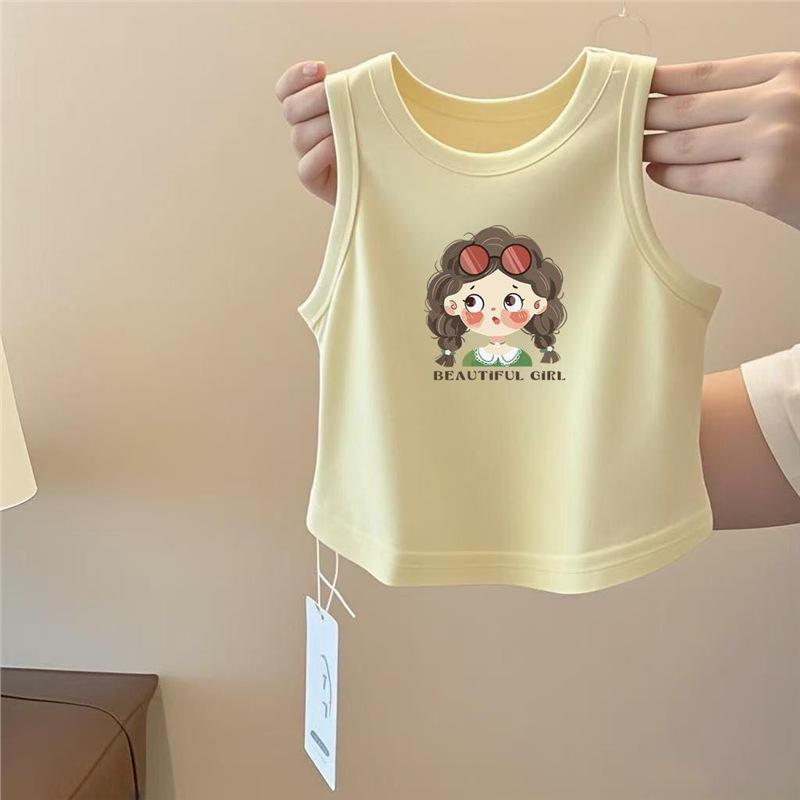 Baby Vest For Girls Tops Sleeveless Newborn Cartoon Undershirts Children  Round Neck T-Shirt Cotton Fashionable Casual Vest Toddler Clothes Summer