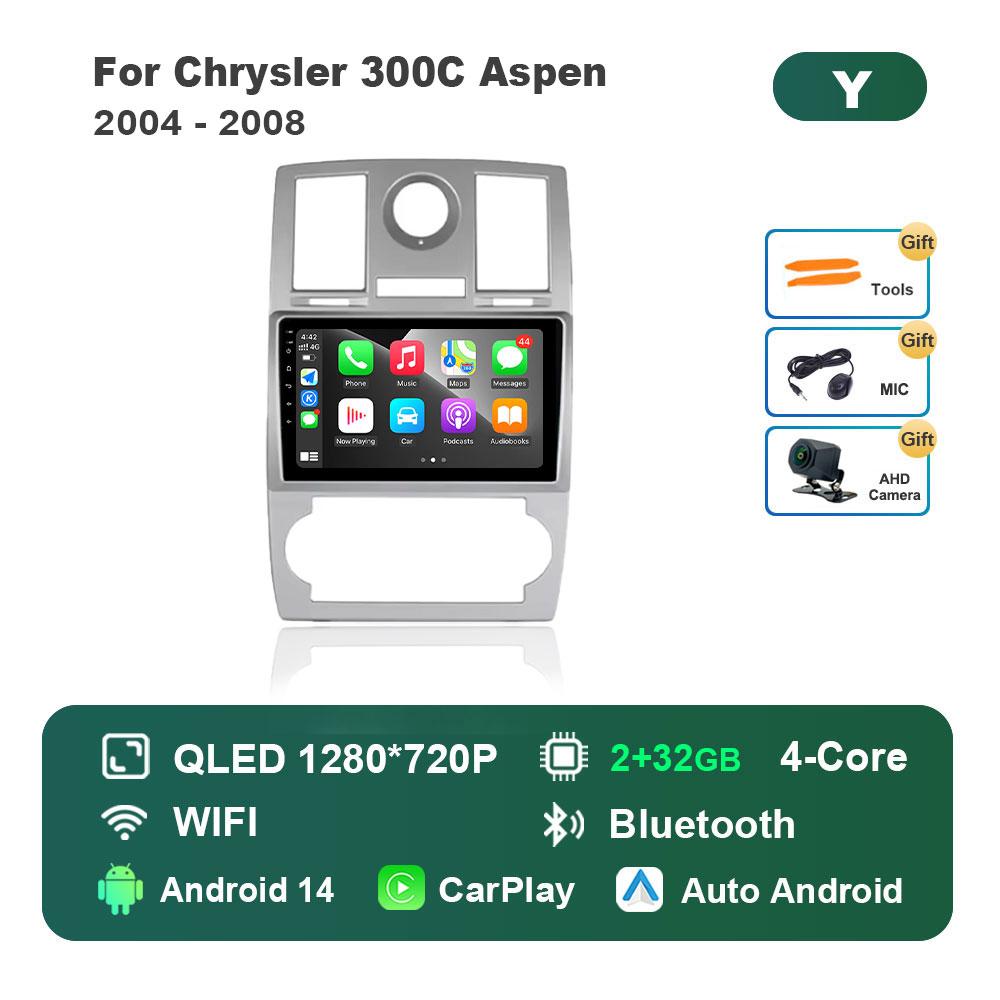 Navigation GPS 4G for Chrysler 300C Aspen 2004 - 2008 BT Touch Screen WiFi Android 14 System Car Video Multimedia Player