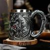 Kufel do piwa ze stali nierdzewnej 600 ml Retro kufel kubek do kawy kubek do herbaty średniowieczny smok żywiczny kubek dla miłośników fantasy