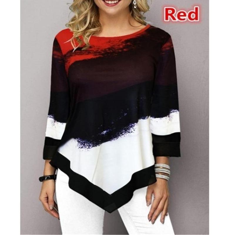 Dames Mode Bedrukt Casual Onregelmatige Zoom Ronde Hals 3/4 Mouwen Plus Size Luipaardprint T-shirt Losse Pullover Herfst Winter Blouse