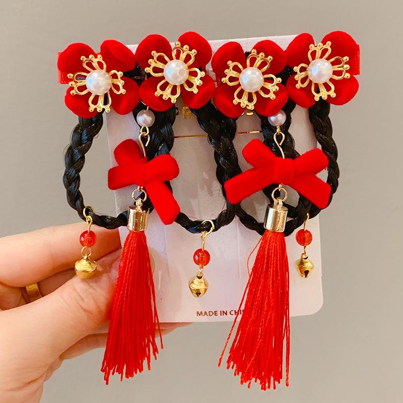 New Chinese Style Girl Baby Headwear Chinese New Year Hair Accessories Tassels New Year Holiday Accessories
