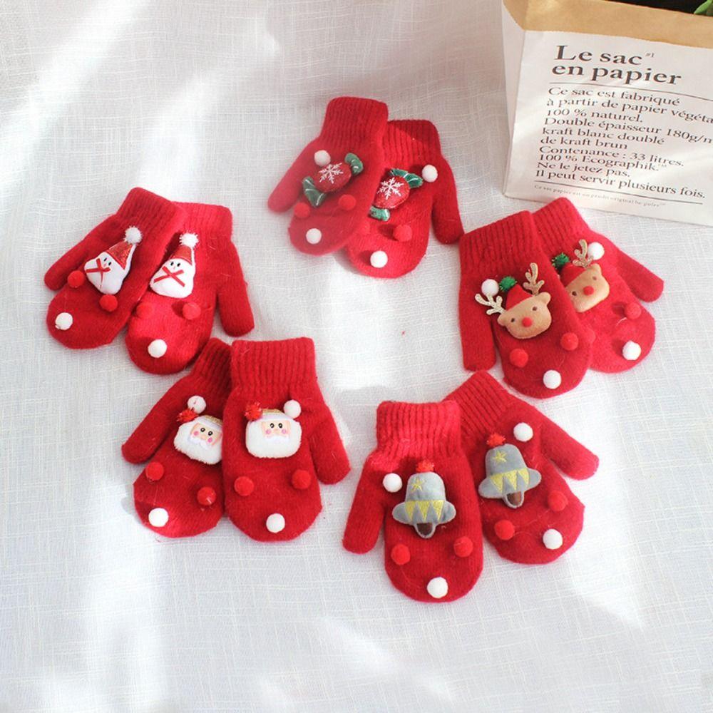 Bell Snowman Christmas Kids Mittens Full Fingers Gloves Women Knitted Gloves Santa Claus Printed