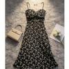 Floral Tube Top Dress Women's Inner Cover Waist Split Suspender Black Long Skirt Spring New Coffee Break Dress