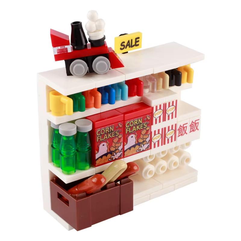 MOC City Food Building Blocks Vegetable Fruit Banana Pizza Chicken Dessert Wine Glass Printed Accessories Bricks Kids Toys N11