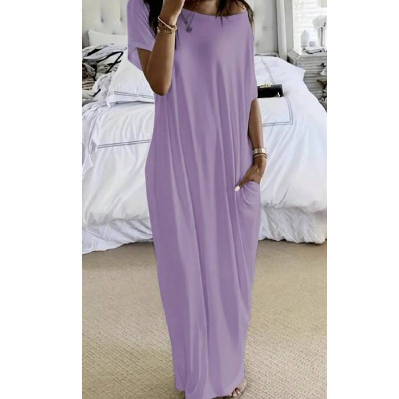 Robe Longue en Soie de Lait avec Motif Assemblé pour un Style Décontracté d'Été