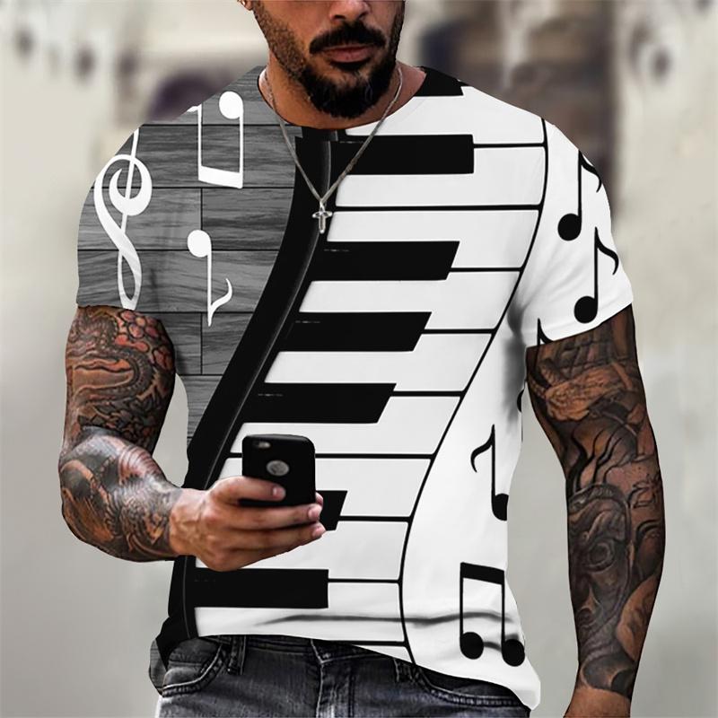 3D Gedrucktes Musik T-Shirt Für Männer Klavier Muster T-Shirts Sommer Lässige Übergroße T-Shirts Rundhals Oberteile Kurzarm Streetwear