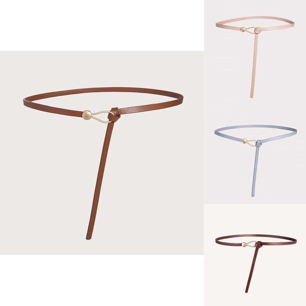 Pu Thin Waist Belt With Metal Buckle For Casual Dress And Retro Style