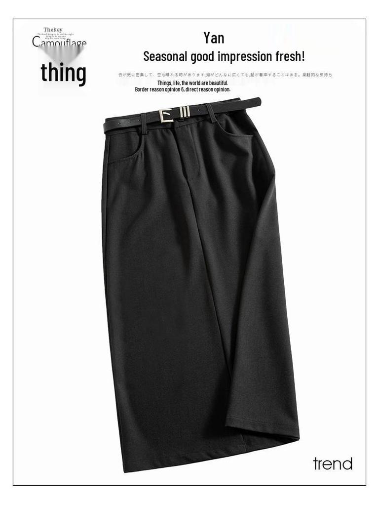 Women's 2024 High-Waist Black A-Line Split Skirt: Elegant, Versatile for Spring & Autumn