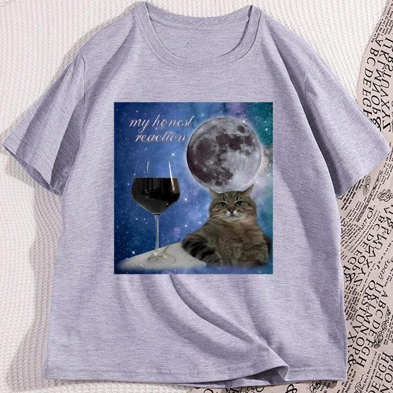 2026 Camisetas Divertidas Con Estampado De Gato Y Vino Para Hombre Camiseta Informal De Gran TamañoCamiseta Básica Holgada De