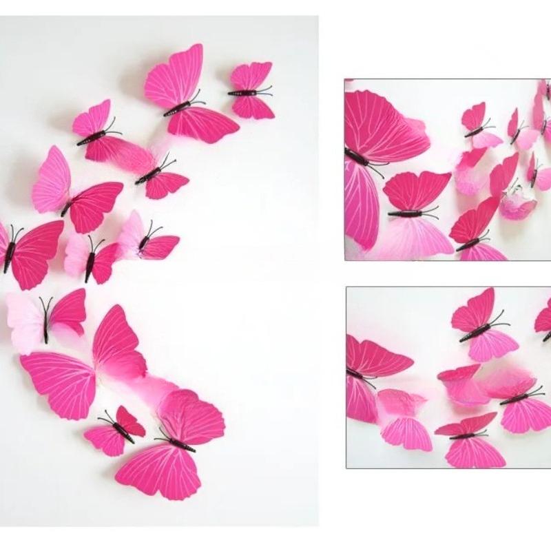 Free Shipping 12pcs PVC 3d Butterfly Wall Stickers Home Decor Plain Red Color Butterflies Decals Decoration