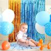 2Pack Blue Dog Foil Fringe Curtains Birthday Party Supplies 3.3x6.6ft Orange Blue Light Blue Tinsel Photo Booth Party Decoration