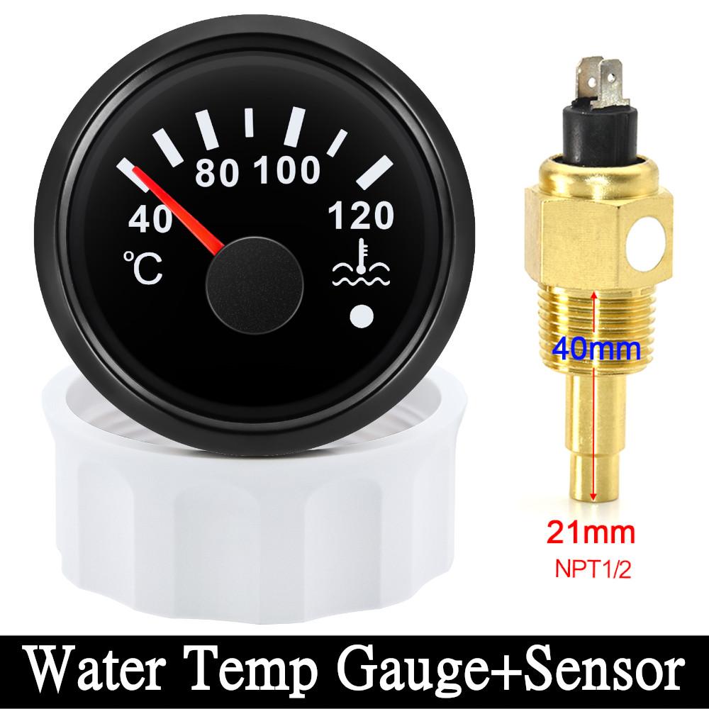 HD 52mm Universal Car Boat Water Temperature Gauge With Coolant Temperature Sensors Temp Meter Red Backlight With Alarm 12V/24V