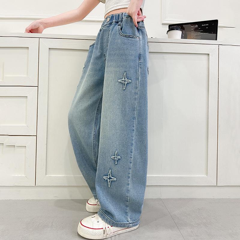 Girls' 2025 Fashionable Wide-Leg Jeans - Spring/Autumn Casual Stylish Straight-Leg Pants