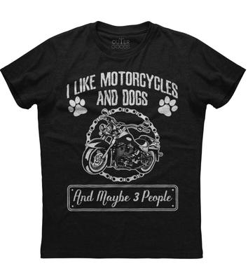 Ich mag Motorräder und Hunde Herren Kurzarm Neues Baumwoll Schwarz T-Shirt