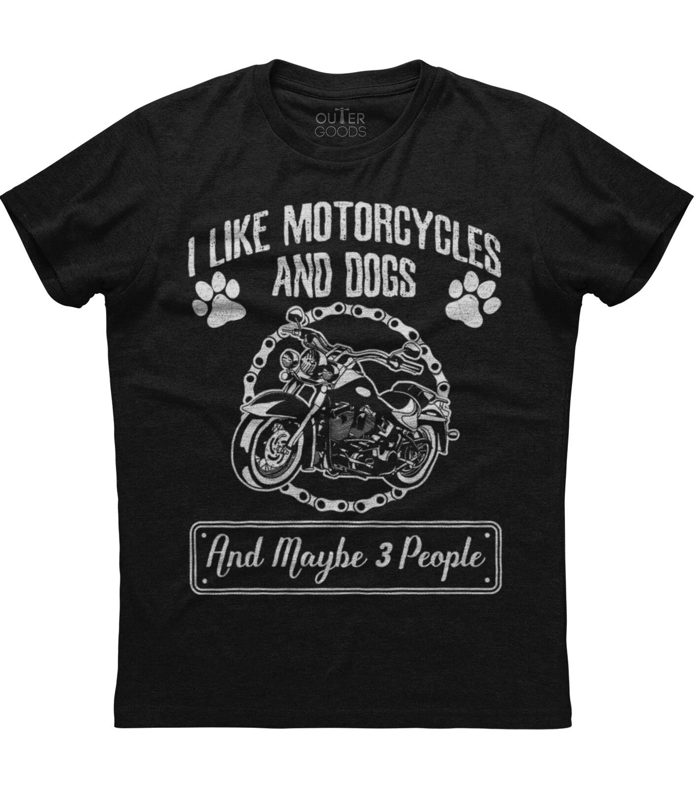 I Like Motorcycles And Dogs Mens Short Sleeve New Cotton Black T-shirt 3XL