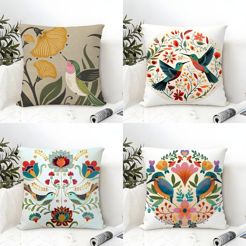 fashing bird and flower prints Pillow Case Natural Linen Double-Sided Printing Sofa Home Decor Cushion Cover