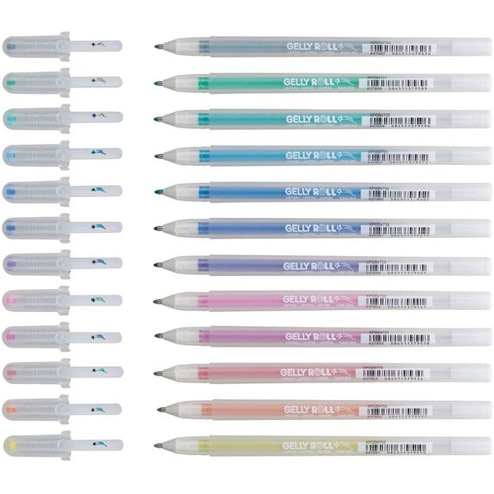 Kredki żelowe brokatowe - Sakura - Gelly Roll Stardust Glitter - Zestaw 12 sztuk - Cienki tusz żelowy - Brokatowy