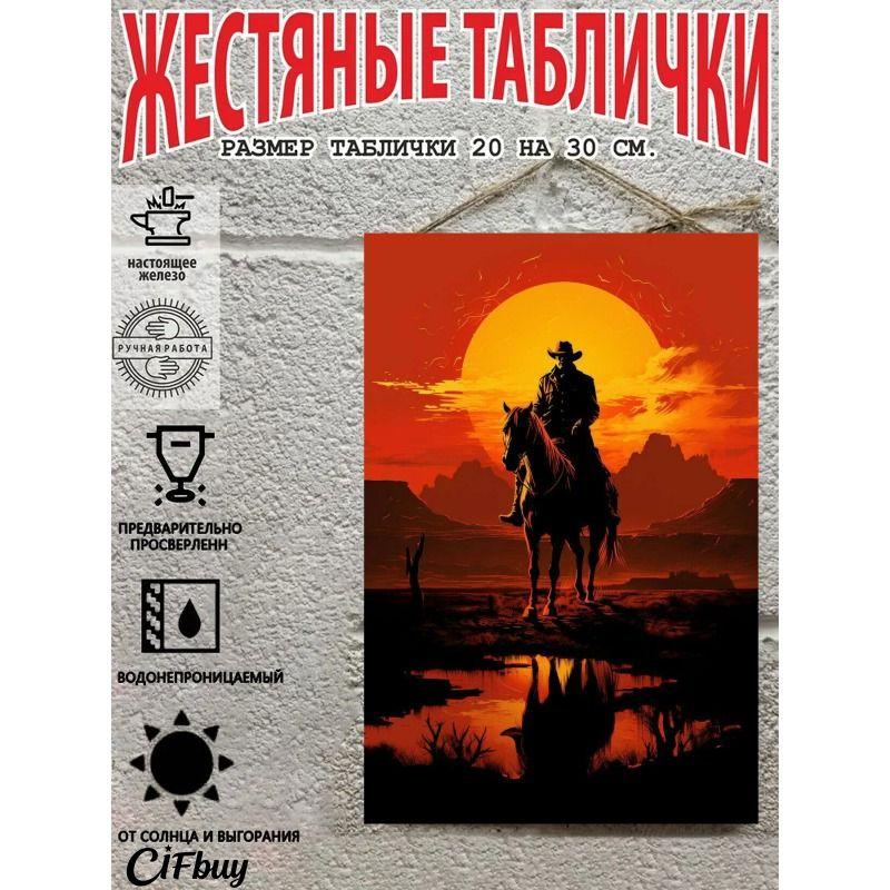 Cowboy on Horse Metal Tin Sign 20x30cm Rustic Wall Decor