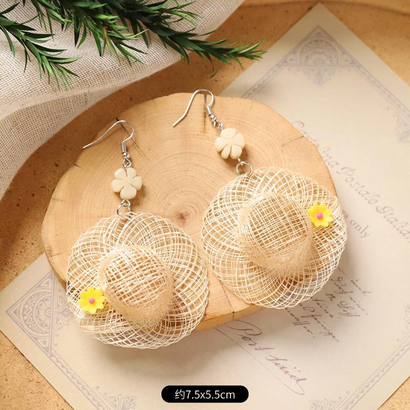 Long Bohemian Dangle Earrings 17 - Small Flower Woven for Women