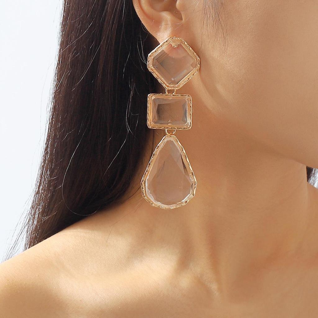 Sexy Trendy Jewelry, Personalized Fashion Exaggerated Geometric Shape, Resin Colored Earrings Necklace