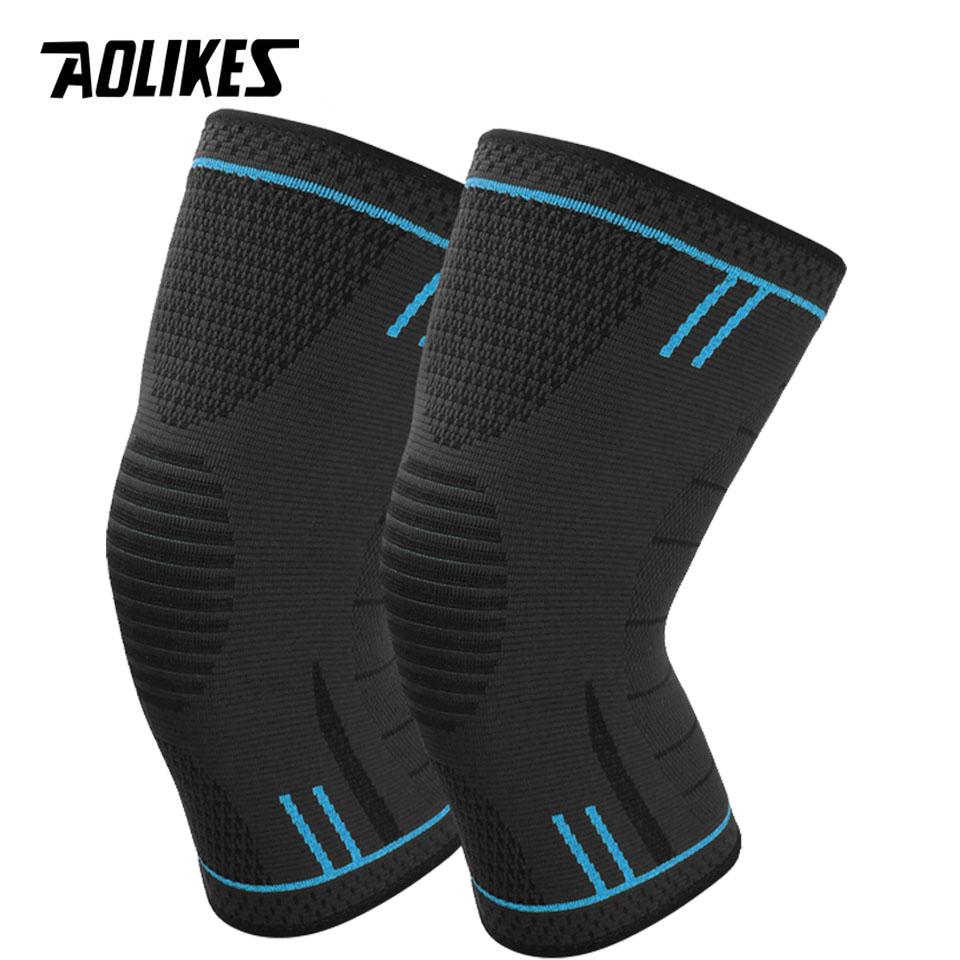AOLIKES 1Pair Compression Knee Support Sleeve Elastic Breathable Knee Pads Brace Springs Gym Sports Protector Basketball Run