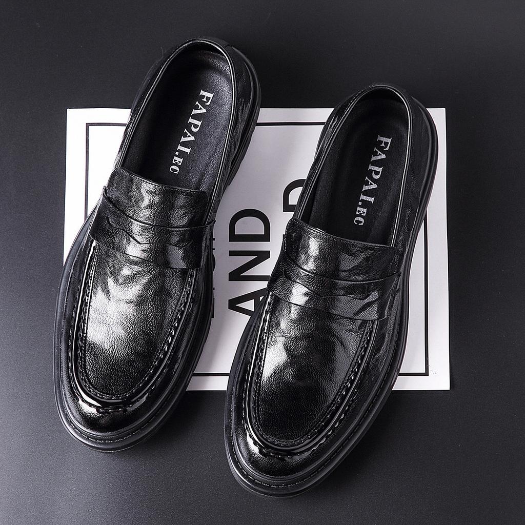 Leather Shoes Men's Business Leather Casual Leather Shoes Spring New One-pedal Black Leather Shoes Commuter Men Loafers Men