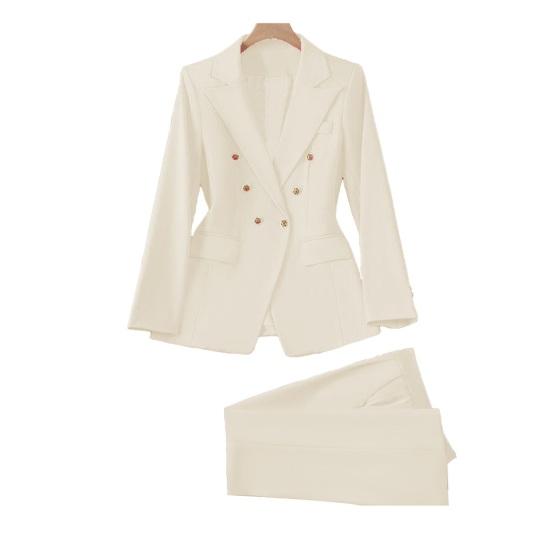 Kvinnodräkt Vår Höst Långa Ärmar Rever Krage Blazerjacka Vida Byxor Arbete Kontor Business Casual Kläder Byxdress