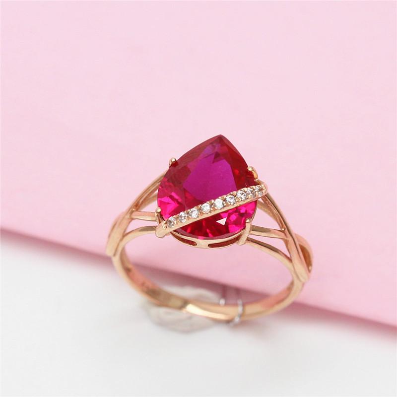 Фиолетовое Золотое Кольцо в Форме Капли с Красным Камнем, Инкрустированное Алмазами, Цветное Золото, Модный Тренд Иностранного Стиля, Позолоченное Регулируемое Кольцо Цвета Розового Золота.