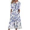Floral Print V-Neck Mid-Sleeve Casual Dress with Pockets, Button Front, Loose Fit - White/Light Blue/Pink