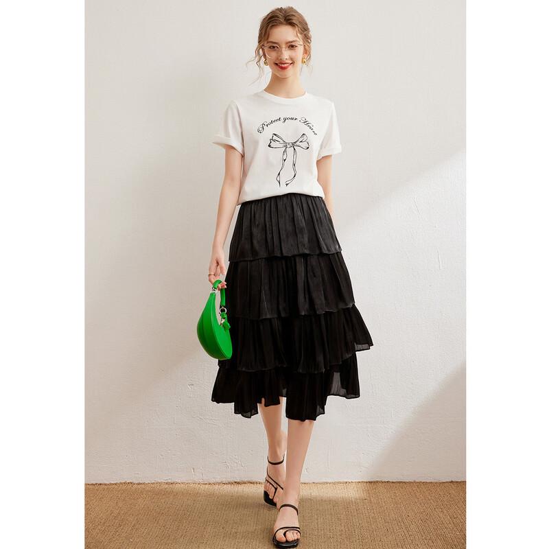 Bailuyu Cotton Letter Butterfly Print Short Sleeve T-Shirt