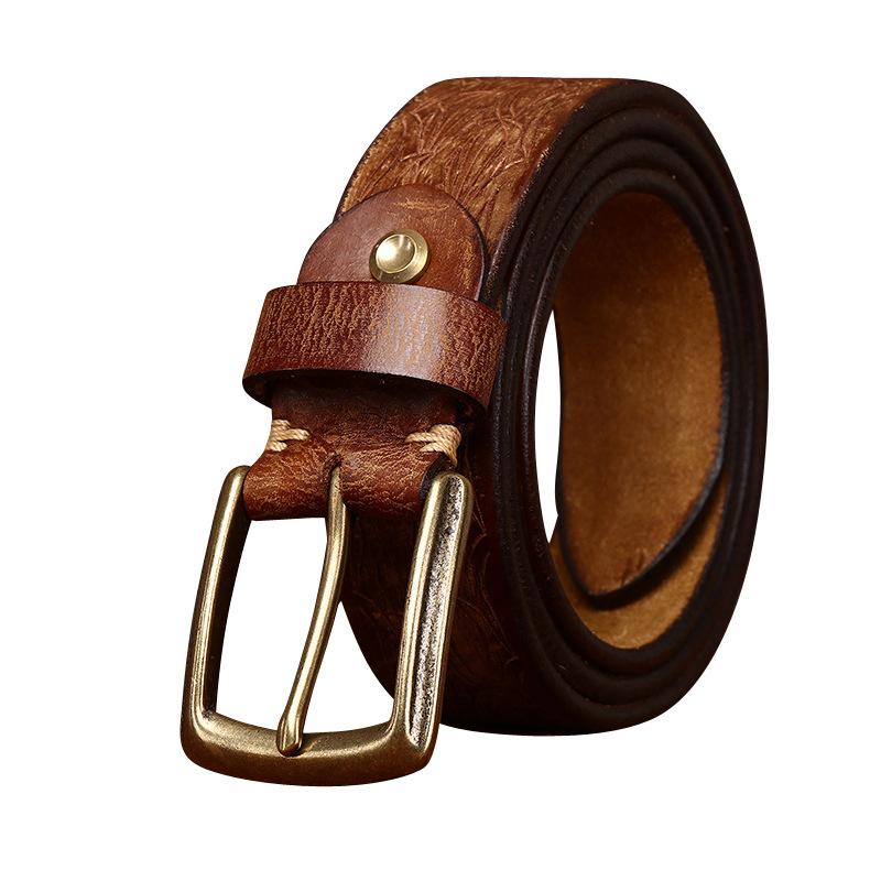 Personalized Engraved Design Thickened Extra Thick Retro Leather Belt Men'S First Layer Cowhide Casual Denim Belt