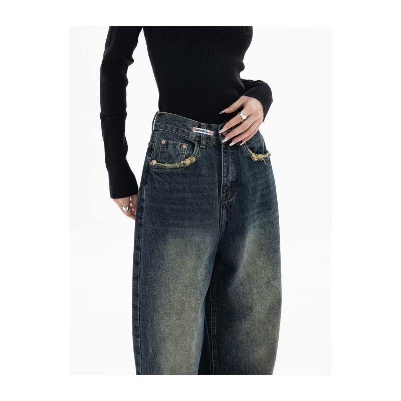 Spring and Summer New Jeans Women's High Waist Slimming and Straight Loose American Retro High Street Casual Pants Wide Leg Pants Pants