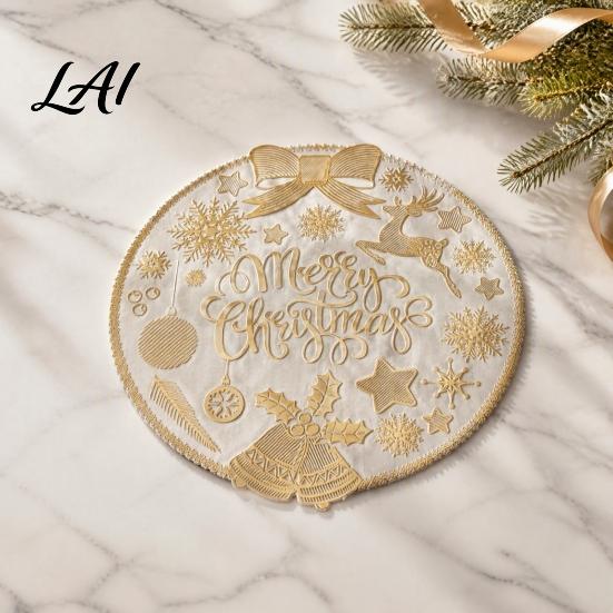 Holiday Dining Table Decor Round Christmas Placemat 15 Inch Waterproof Place Mat Heat Theme Resistant PVC Mat for Party Festive Setting Accessories