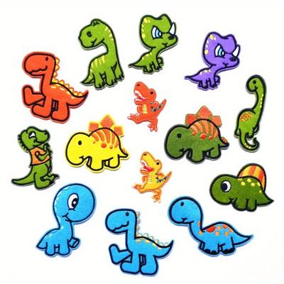 14 Stück/Set Cartoon Dinosaurier Kleiderflicken Tier Stickflicken Kinderkleidung Aufnäher zum Aufnähen Bügelflicken Abzeichen Stoffapplikation