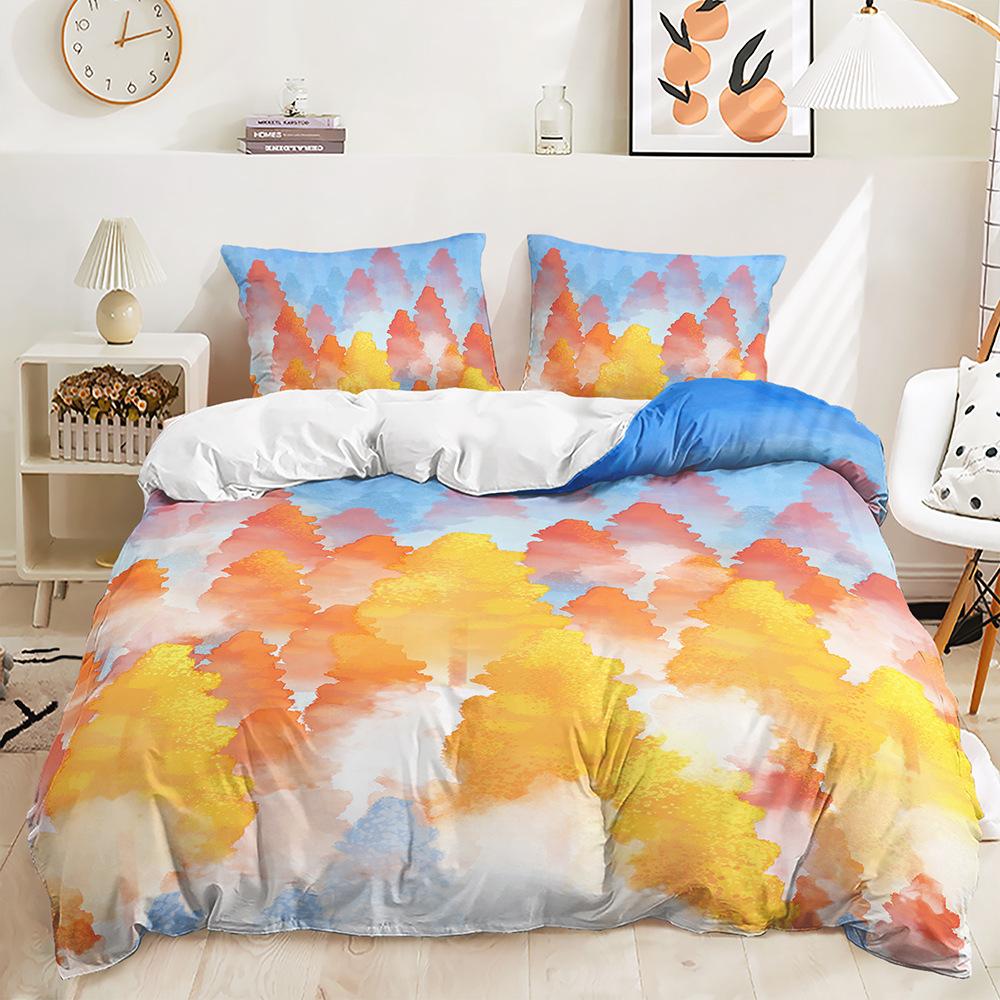 Bed Three-Piece Illustration Landscape Animal Quilt Cover 3D Digital Printing Kit