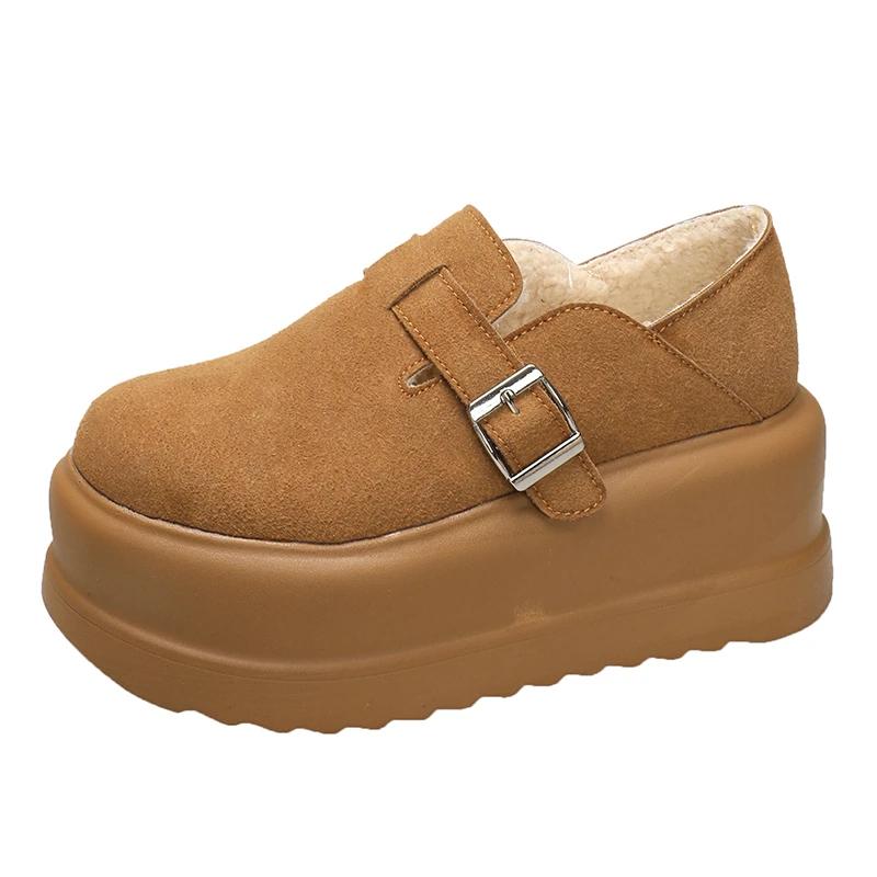 Fashion 7.5CM New Winter Warm Fluffy Sneakers Suede Leather High Platform Snow Shoes for Women Non Slip Plush Casual Chunky Shoes Woman