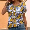 Women's Summer Simple Round Neck Women's Short Sleeved Shirt Casual Loose 3D Flower Print Shirt