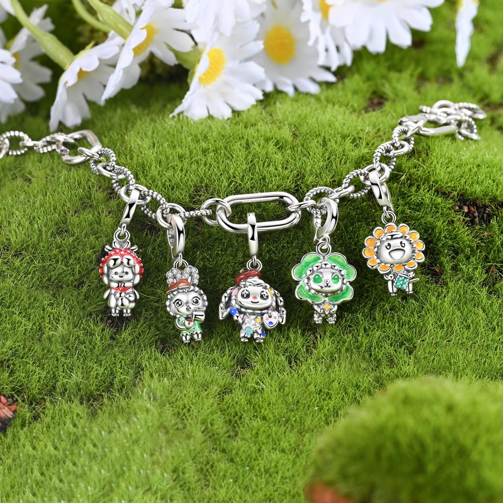 Original Charms Beads Pendant Copper Little Fox Bear Lucky Sunflower Dolls Charm Fit Bracelet Bangle Diy Women Jewelry Gift