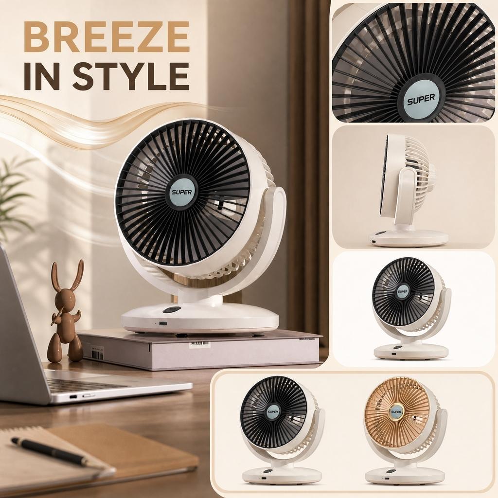 Desktop Circulation Fan, Rechargeable Small Fan for Dorm Kitchen with Long Battery Life, Compact.