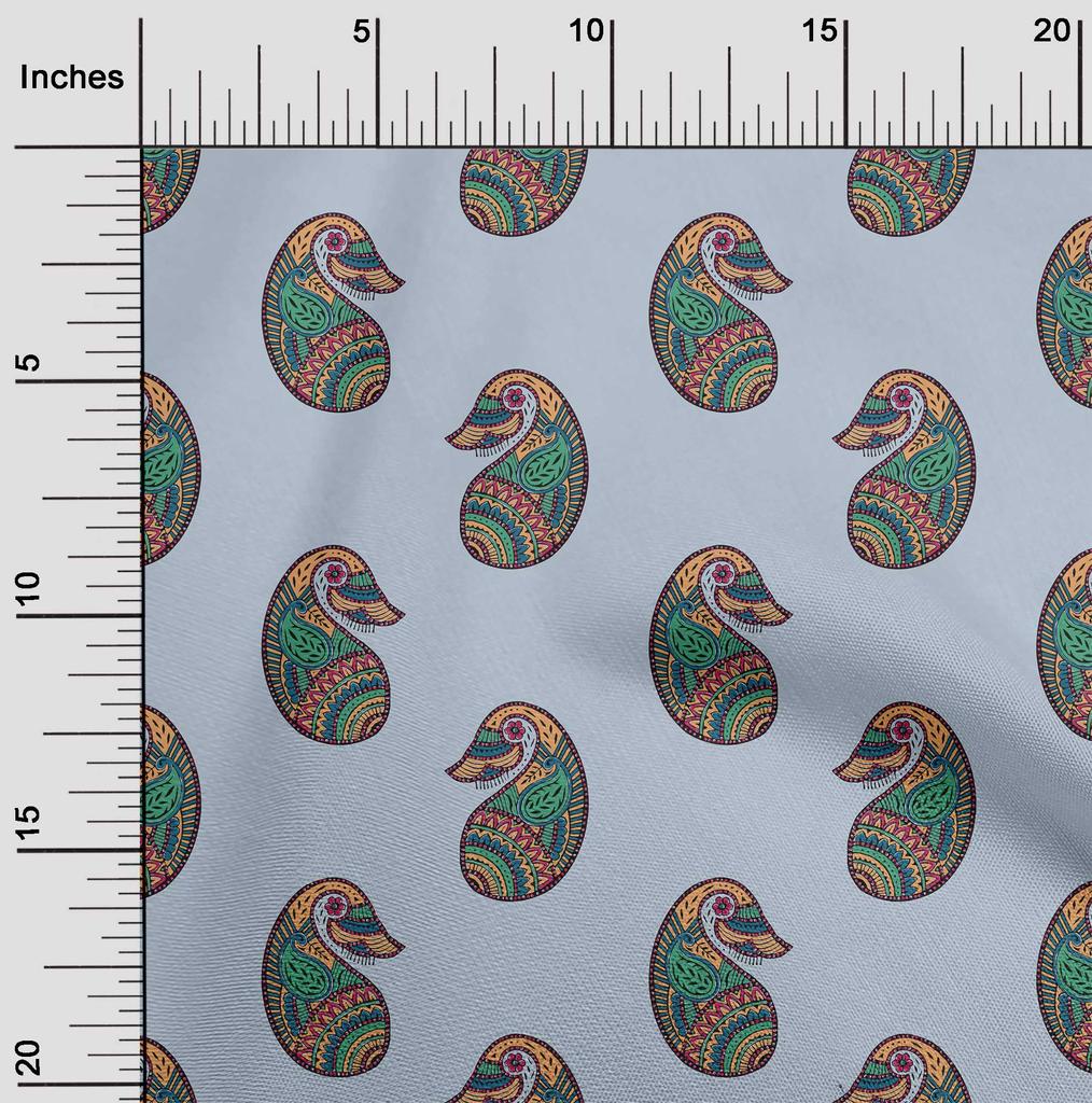 oneOone Cotton Flex Fabric Paisley Block Printed Craft Fabric BTY 40 Inch