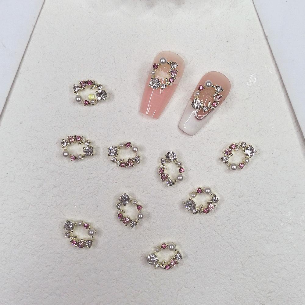 3D Christmas Rhinestone Wreath & Pearl Bow Nail Art Accessories