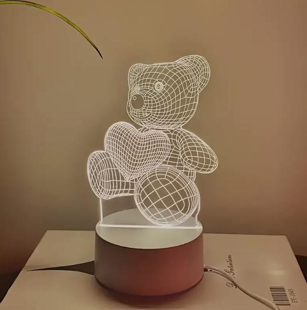 Adorable 3D TEDDY BEAR Night Lamp, Decorative LED for the Room, 3 Light Colors, USB